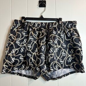 Black and White Athletic Shorts with Abstract Design